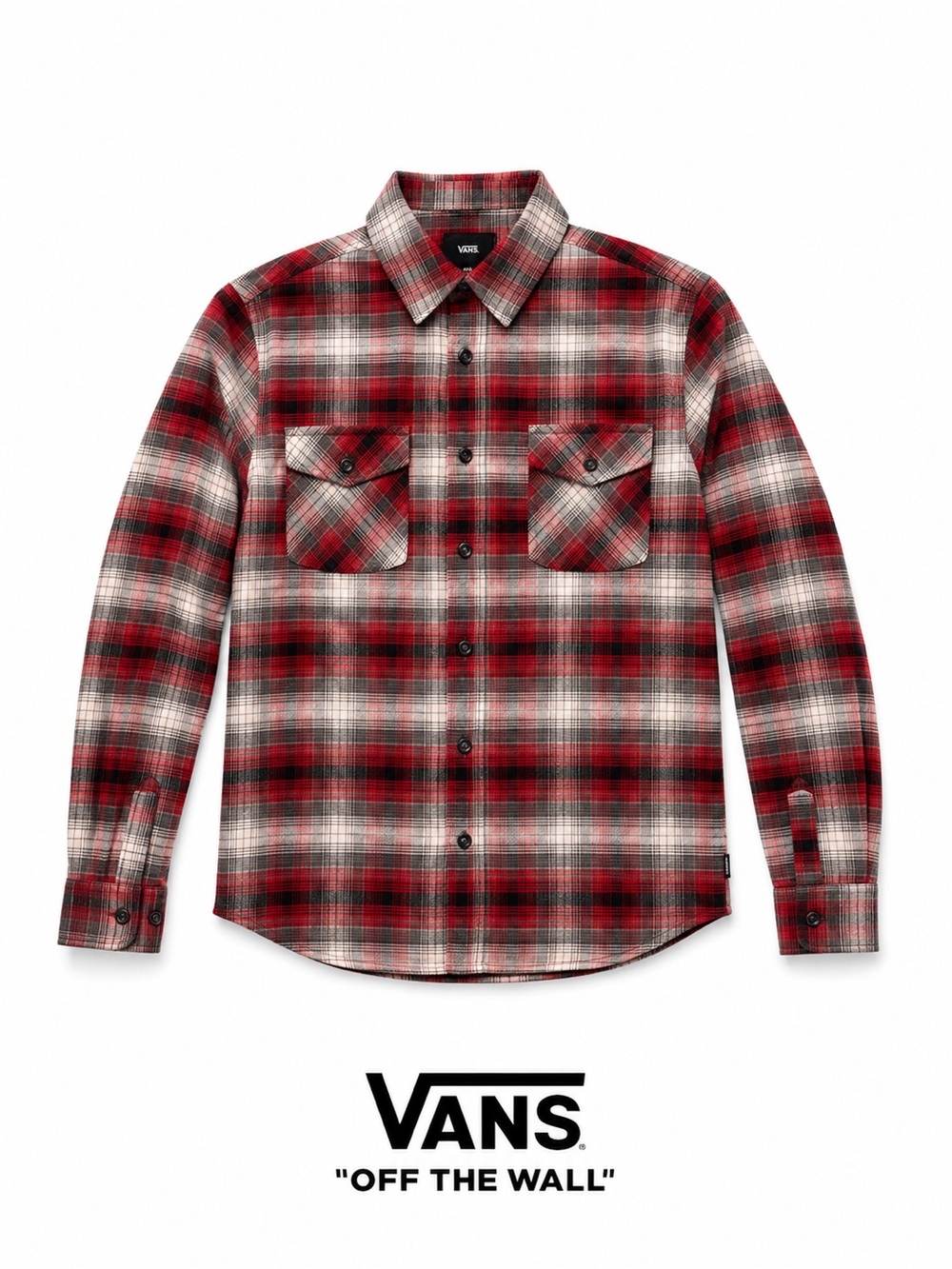 Vans Red Gray Plaid Flannel Button Down Shirt 100% Cotton Men’s Small